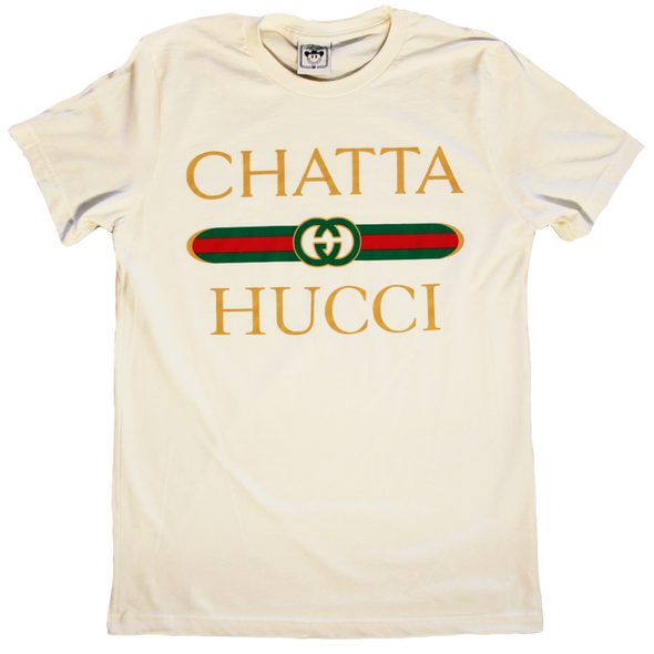 The classic "Chattahucci Cream Unisex Tee" by Vinyl Ranch. Check out the full Chattahucci Collection