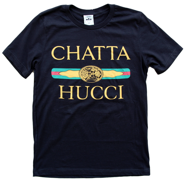 The classic "Chattahucci Black" unisex tee by Vinyl Ranch. Check out the full Chattahucci Collection