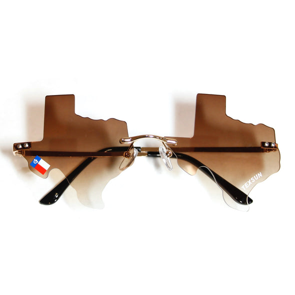 "Texsunglasses" by Vinyl Ranch are a classic aviator style pair of sunglasses cut into the shape of the Lone Star State, and featuring two custom Vinyl Ranch stickers on the lenses. Total Dimensions: 5" x 2.75" x 6.5".