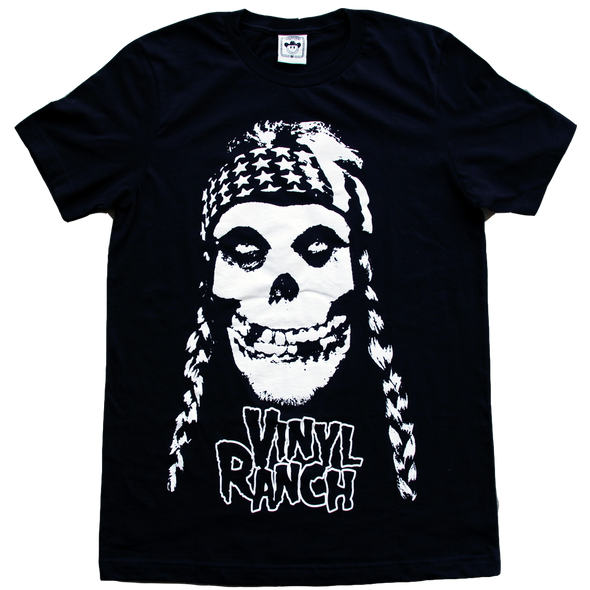 "Misfit Country" by Vinyl Ranch features a remixed graphic printed in white on a classic black tee.