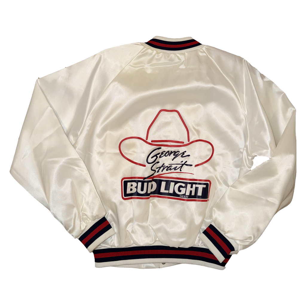 George Strait Rare White Blue Satin Jacket Bud Light Size L