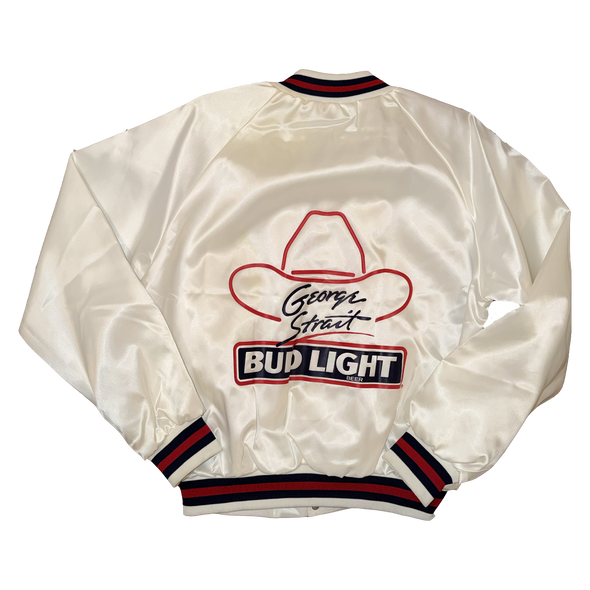 George Strait Rare White Blue Satin Jacket Bud Light Size L