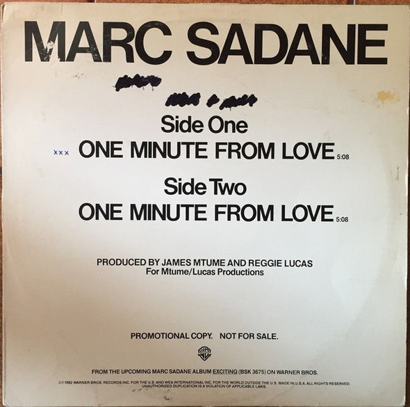 Marc Sadane : One Minute From Love (12", Promo)