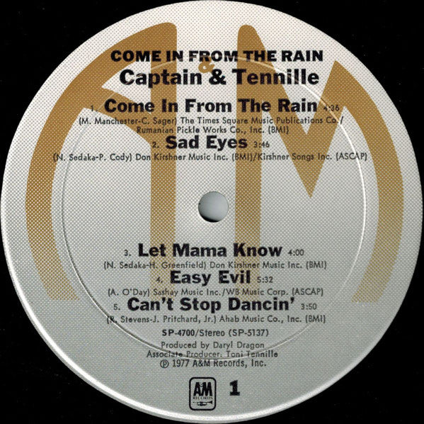 Captain And Tennille : Come In From The Rain (LP, Album, Mon)