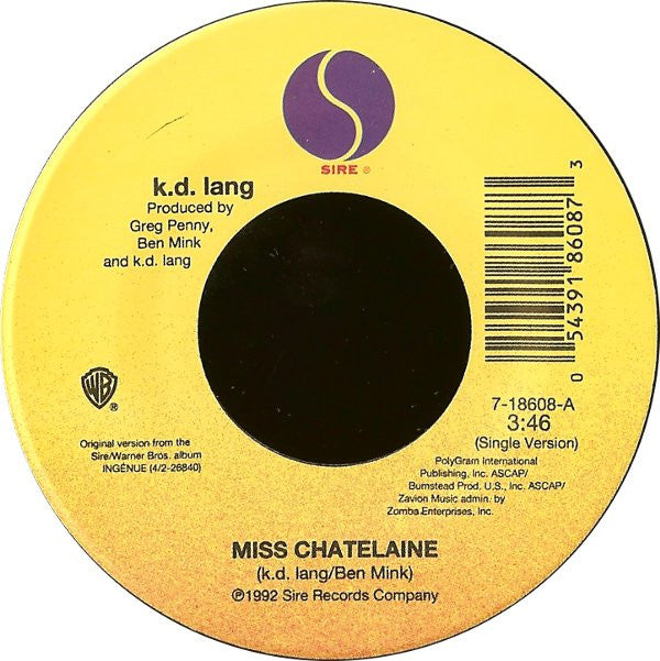 k.d. lang : Miss Chatelaine (7")