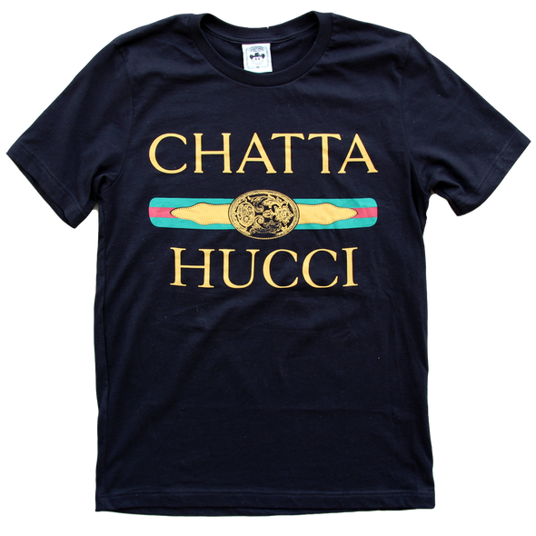 The classic "Chattahucci Black" unisex tee by Vinyl Ranch.   Check out the full Chattahucci Collection