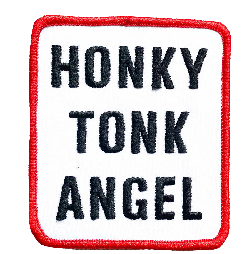 "Honky Tonk Angel" is a high quality, iron-on patch by Vinyl Ranch. Featured in red, white, and black. 3.5" X 3".
