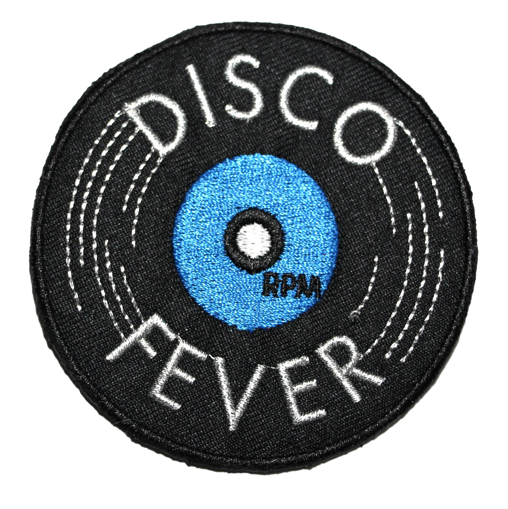 "Disco Fever" is a high quality, 3" iron-on patch made with metallic silver thread by Vinyl Ranch.