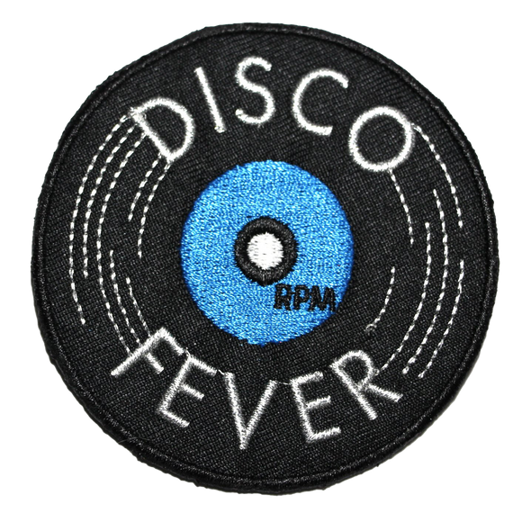 "Disco Fever" is a high quality, 3" iron-on patch made with metallic silver thread by Vinyl Ranch.
