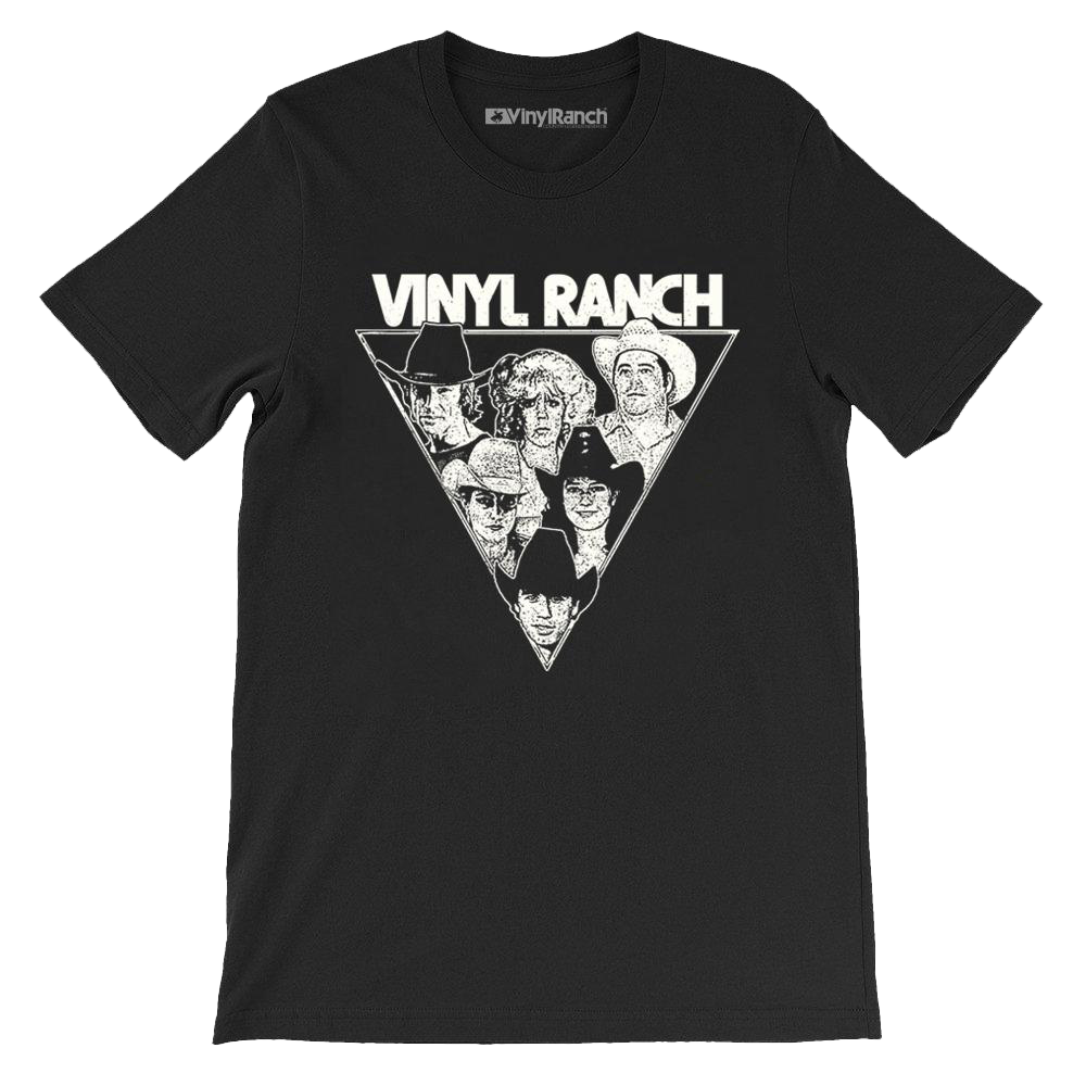 "Kountry People" by Vinyl Ranch features a remixed graphic in white on a classic black tee.