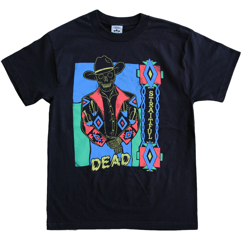 "Straitful Dead IV" by Vinyl Ranch is a 4 color design printed on a classic black tee.