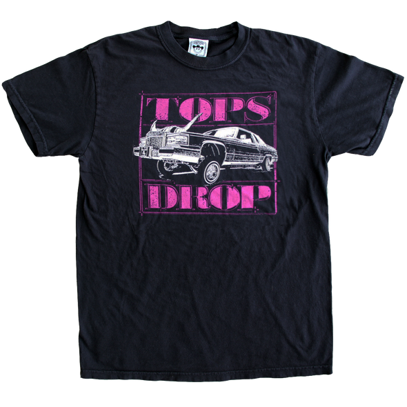 "Tops Drop" is printed with purple ink on a classic black tee by Vinyl Ranch.  Check out the full Rodeo Screwston Collection