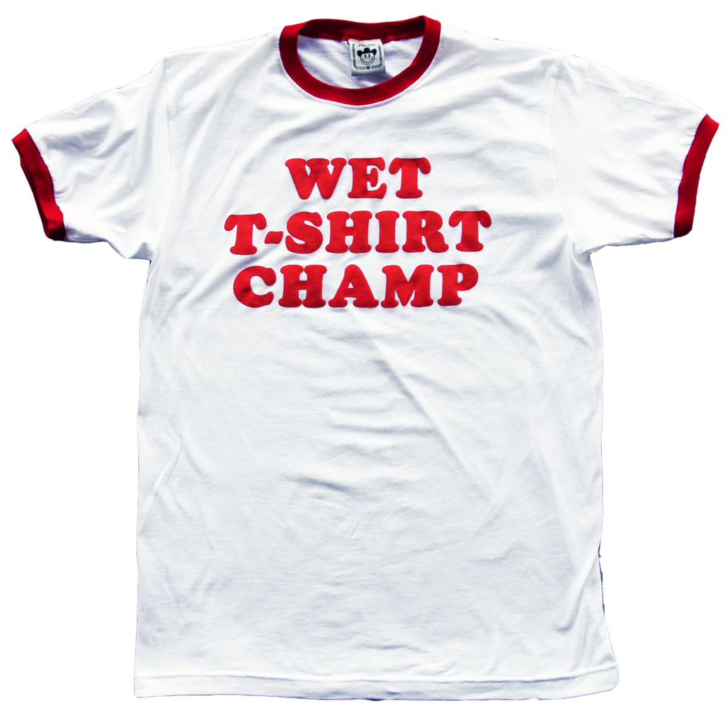"Wet T-Shirt Champ" by Vinyl Ranch is an exclusive Vinyl Raunch merch drop printed on a classic red & white ringer tee.  Check out Vinyl Raunch