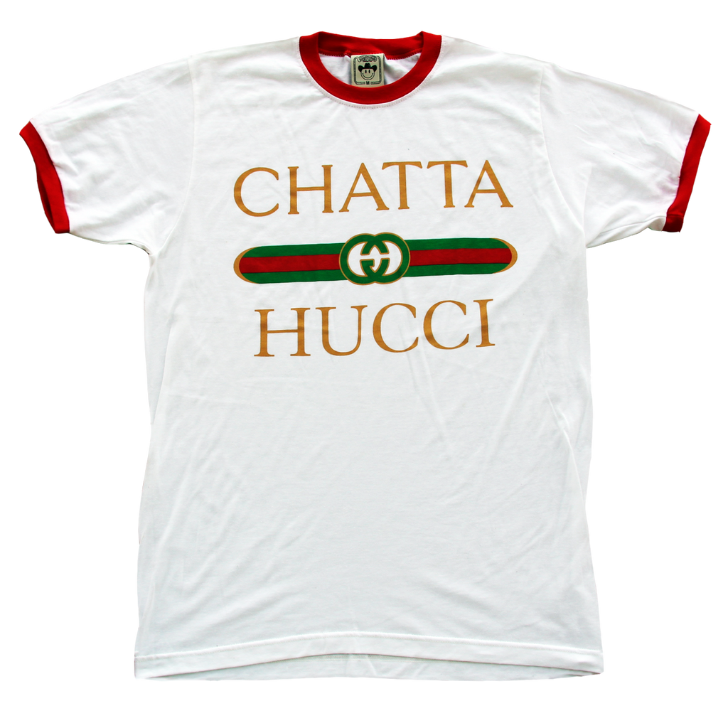 The classic "Chattahucci Red Ringer" features the 3 color design printed on a red & white ringer tee by Vinyl Ranch. Check out the full Chattahucci Collection
