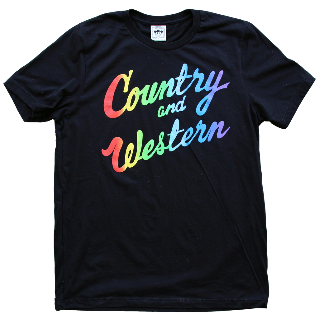 The iconic "Country & Western" rainbow tee by Vinyl Ranch. Check out the full Country & Western Collection
