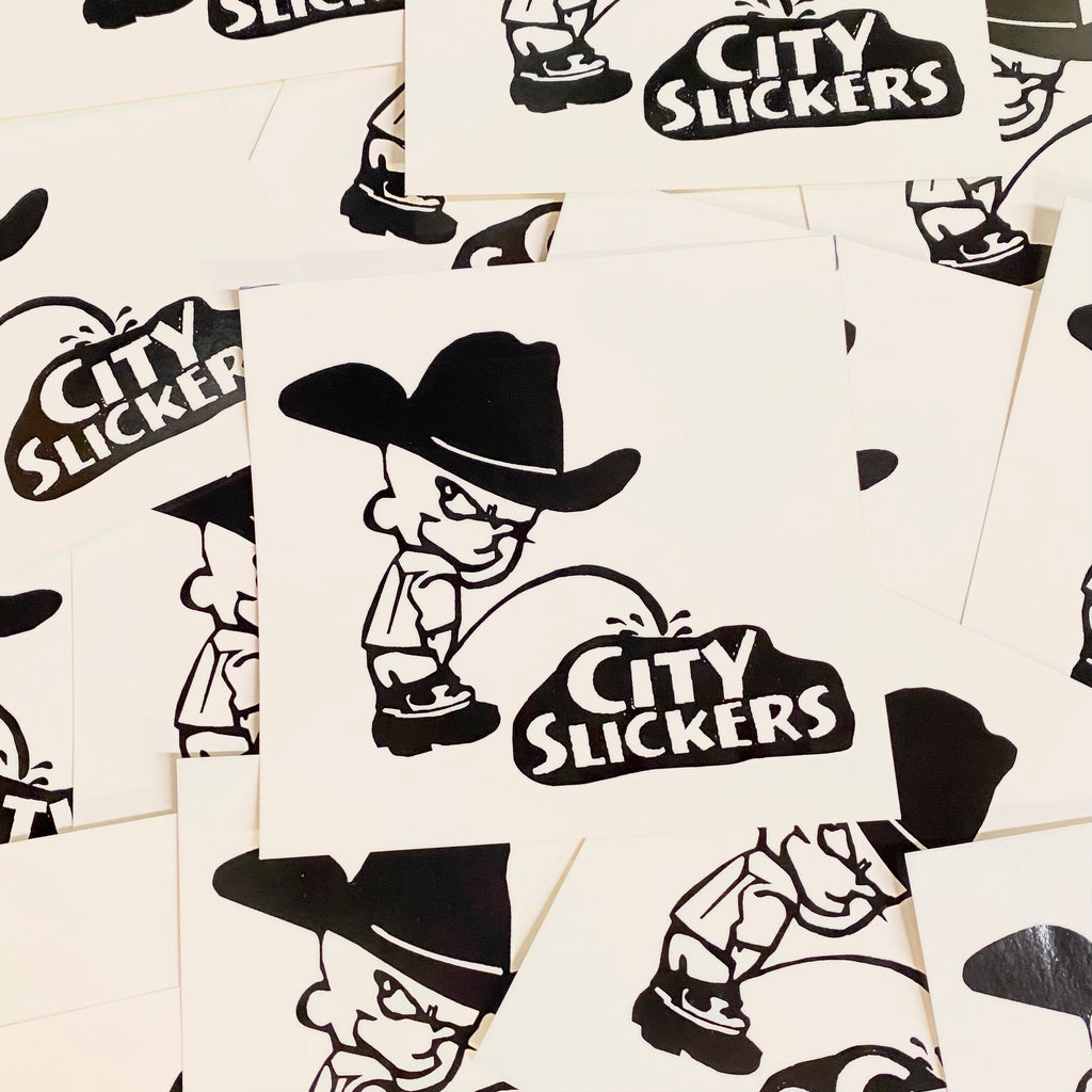 "City Slickers Square Sticker" by Vinyl Ranch. 4.25".